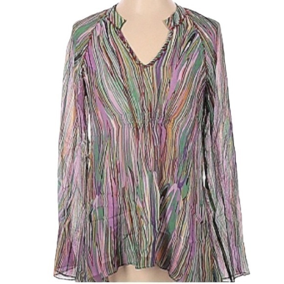 Sundance Tops - Sundance Multistripe V-Neck Long Sleeve Blouse in Pastel Hues